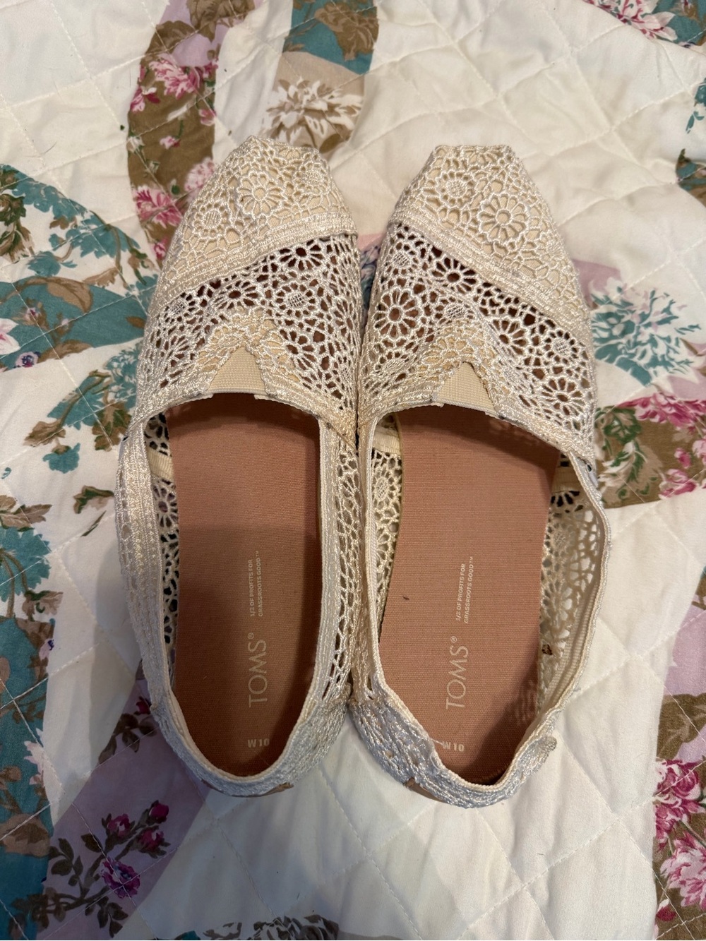 TOMS Crochet Slip-On Flats in Cream